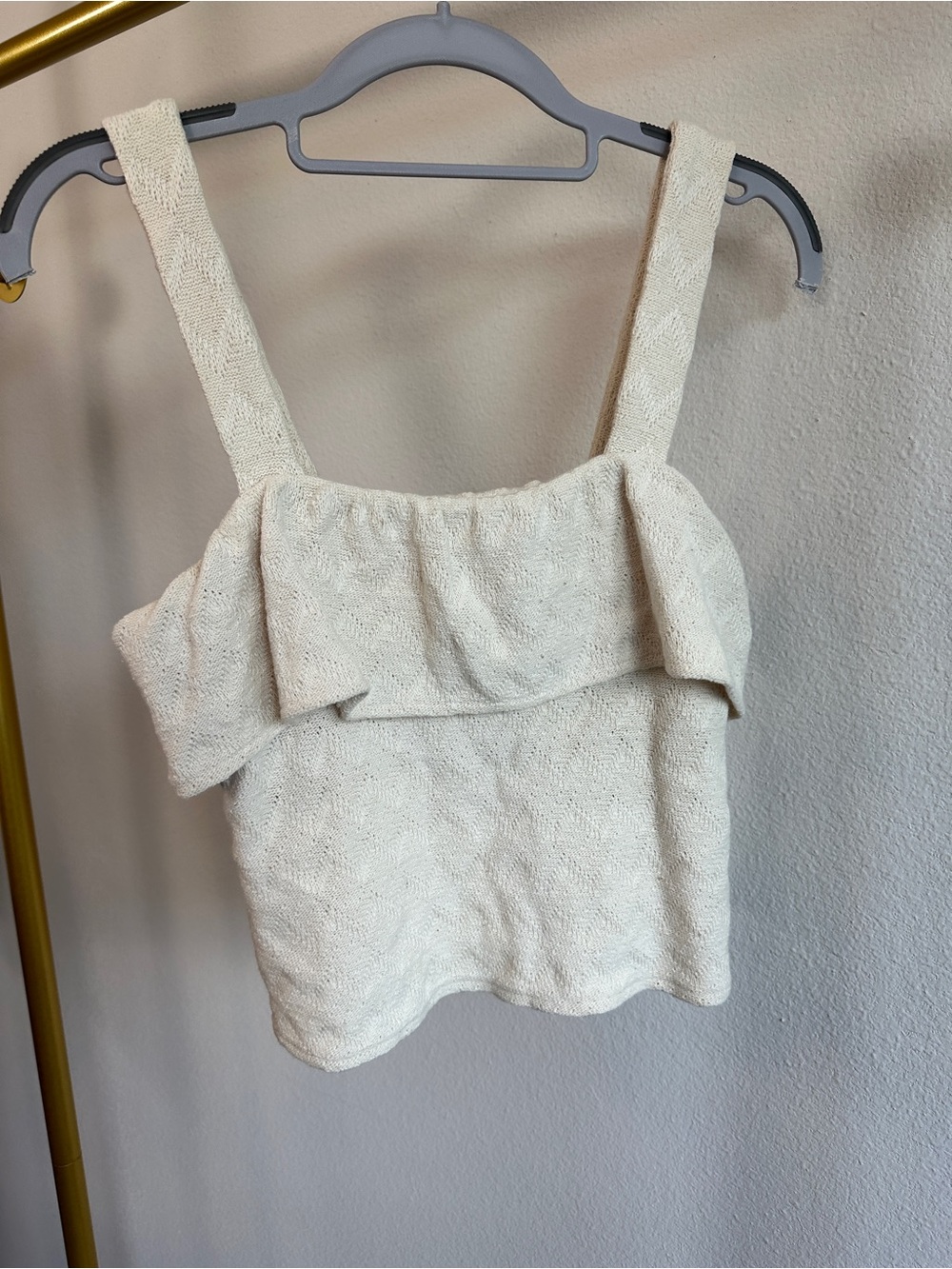 Madewell Cream Textured Knit Ruffle Tank